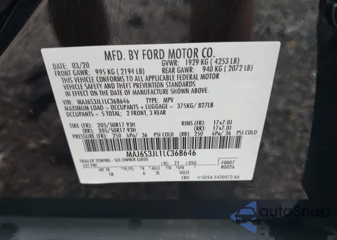 2020 Ford Ecosport Ses from USA, damaged, VIN MAJ6S3JL1LC368646